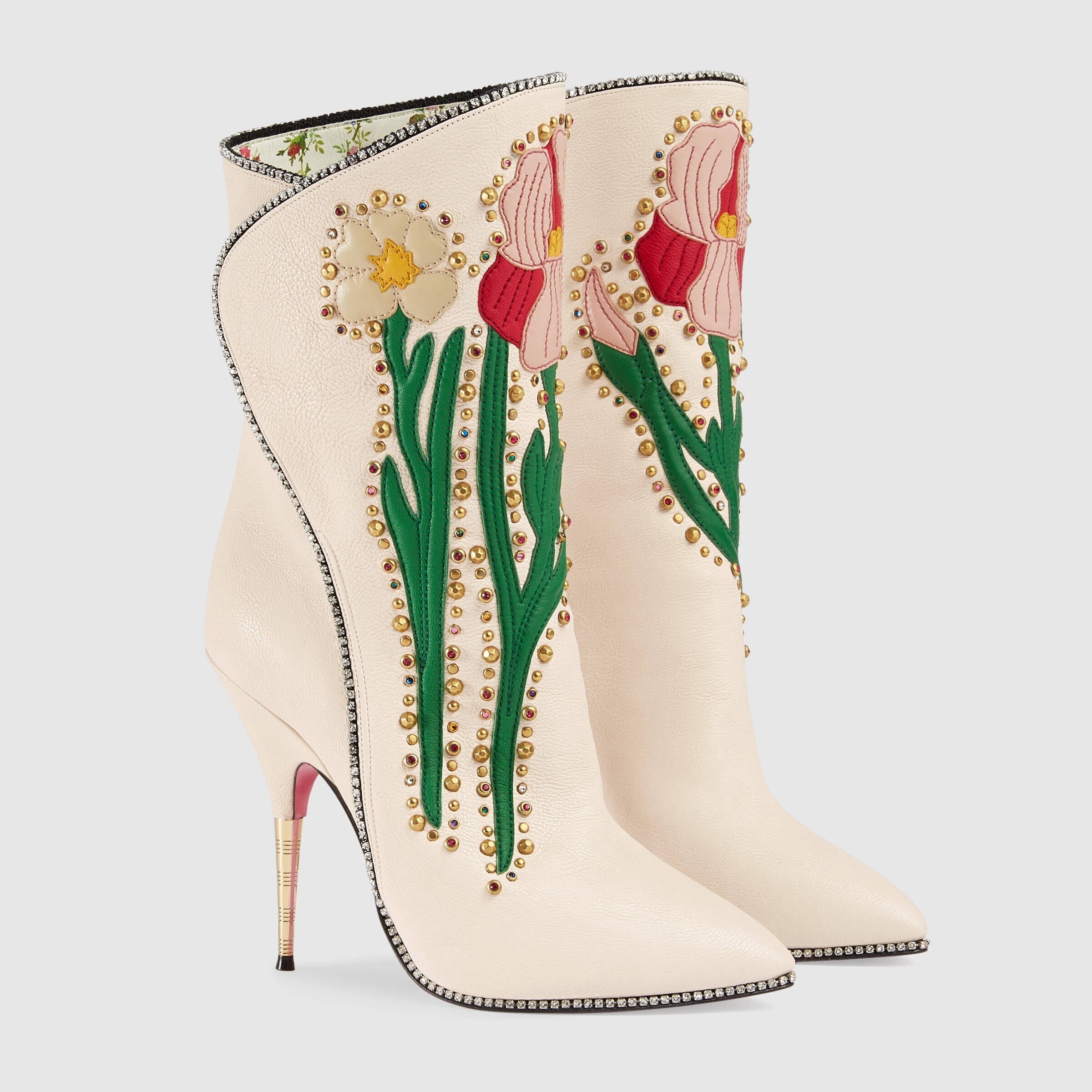 GUCCI Flowers intarsia leather boot