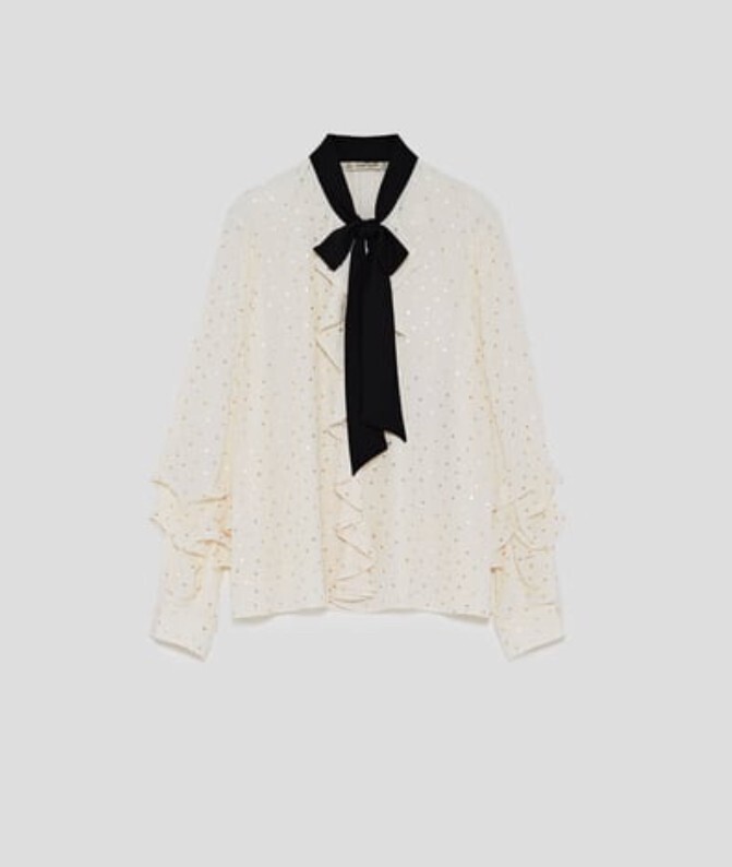 ZARA リボン付きゴールドドットブラウス