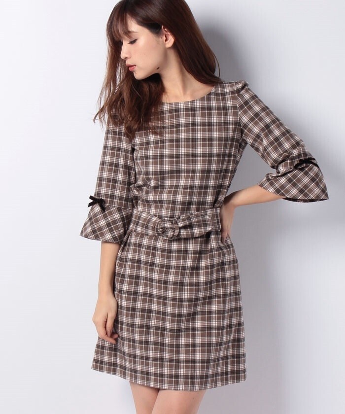 PATTERN fiona T/RチェックAラインベルト付ワンピース