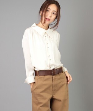 MERVEILLE H. コットン/シルク重ね衿デザインブラウス