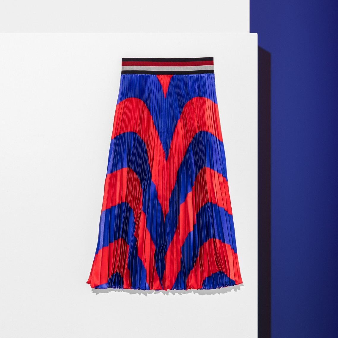 TOMMY HILFIGER COLOR BLOCK PLEATED MIDI SKIRT