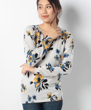 AZUL by moussy ウォッシャブルソフトタッチフラワー柄V/N長袖PO