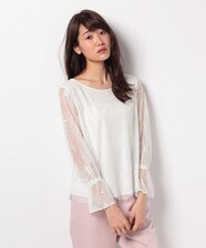 LAISSE PASSE ニットベア付きレースブラウス