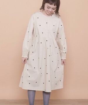 POU DOU DOU フロッキーランダムドットプリントノーカラー2wayワンピ