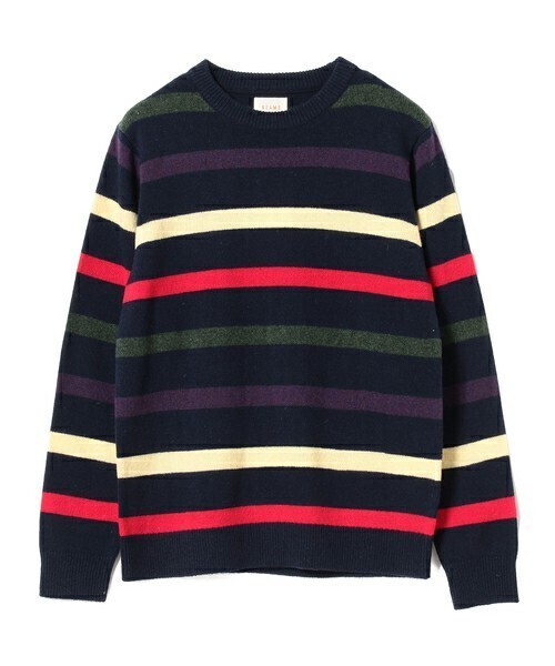 BEAMS マルチボーダー クルーネックニット