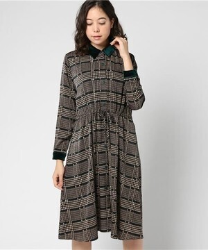 ViS 部分ベロアチェック柄ワンピース