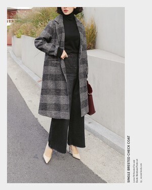 DHOLIC バックスリットワンボタンチェックロングコート・全2色アウター