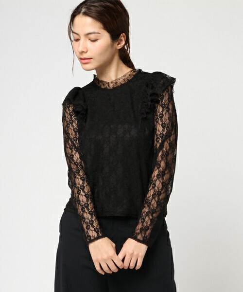 WILLSELECTION ストレッチハイネックラッフル長袖プルオーバー