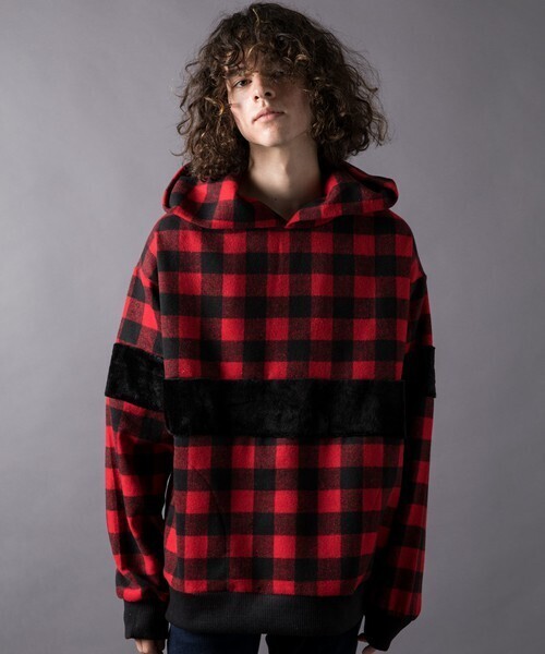 CASPER JOHN ファー切替チェックパーカー