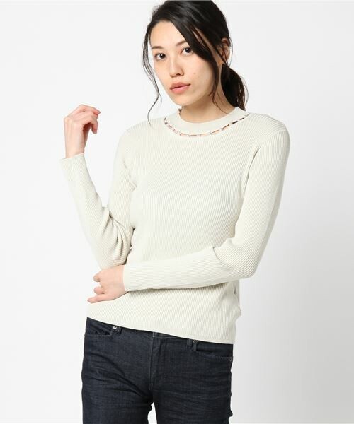 Rirandture 長袖パールネックリブニット