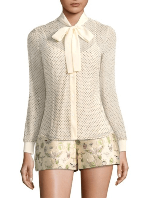 RED VALENTINO Polka Dot Silk Button-Down Shirt