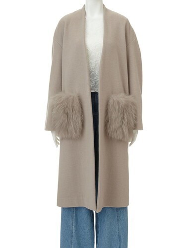 COCODEAL FOXファーポケットノーカラーガウンコート
