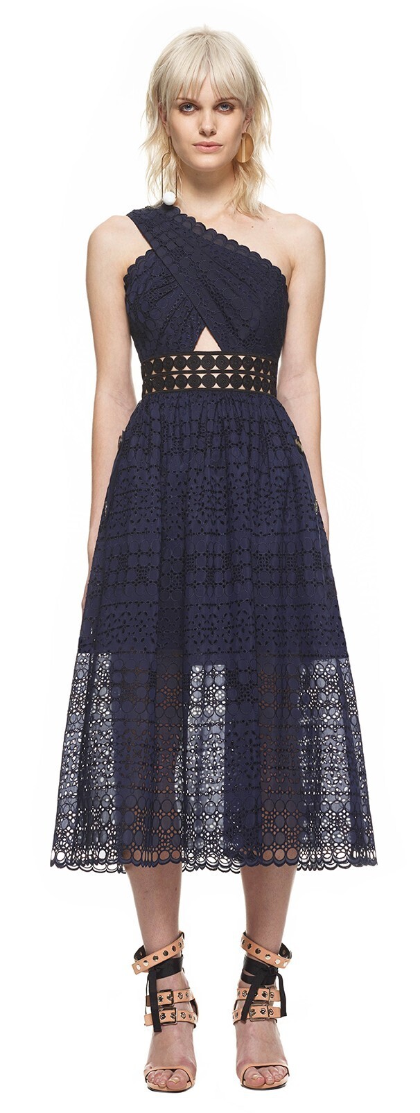 Self-Portrait one shoulder cut out midi dress