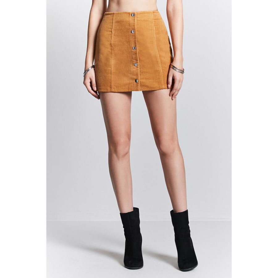 FOREVER21 フロントボタンコーデュロイAラインミニスカート