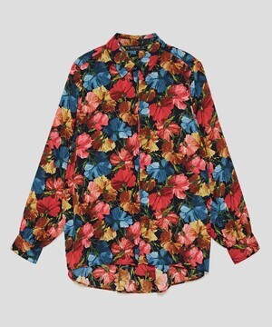 ZARA 肩パット入りプリント柄ブラウス