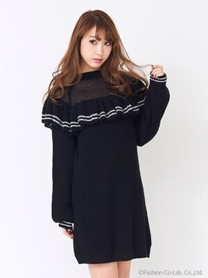 titty & Co. シアーフリルニットワンピ―ス