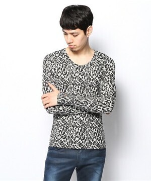 ROEN LEOPARD SKULL レオパードスカル ラウンドネックロングTシャツ