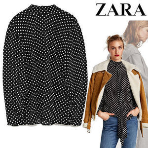 ZARA ドット柄 リボン＆プリーツスリーブ ブラウス