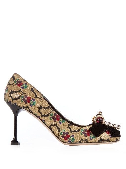 Miu Miu Bow-embellished floral-mogador pumps