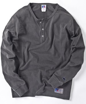 SHIPS ユーズド加工 ヘンリーネック ロングTシャツ