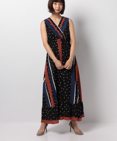 ECLIN ラインドットカシュクールワンピース