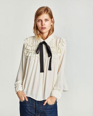 ZARA コントラストリボン付きブラウス