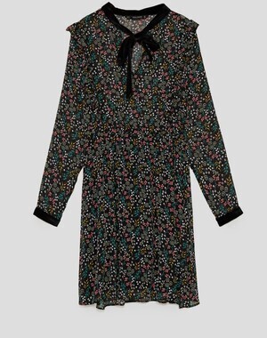 ZARA リボン付きフラワー柄ワンピース