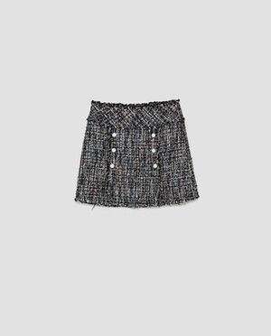 ZARA フリンジ加工 パール 光沢 ツィードミニスカート