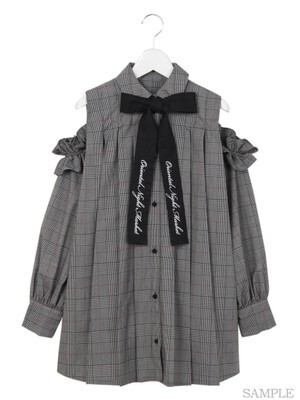 one spo グレンチェックシャツワンピ