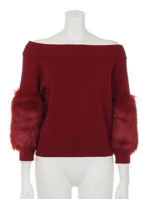 rienda Faux Fur SLV Knit TOP