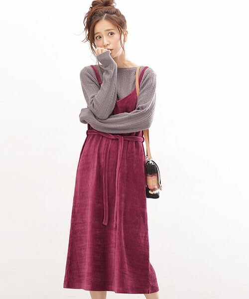 nano・universe ストライプベロアワンピ+ニットセット