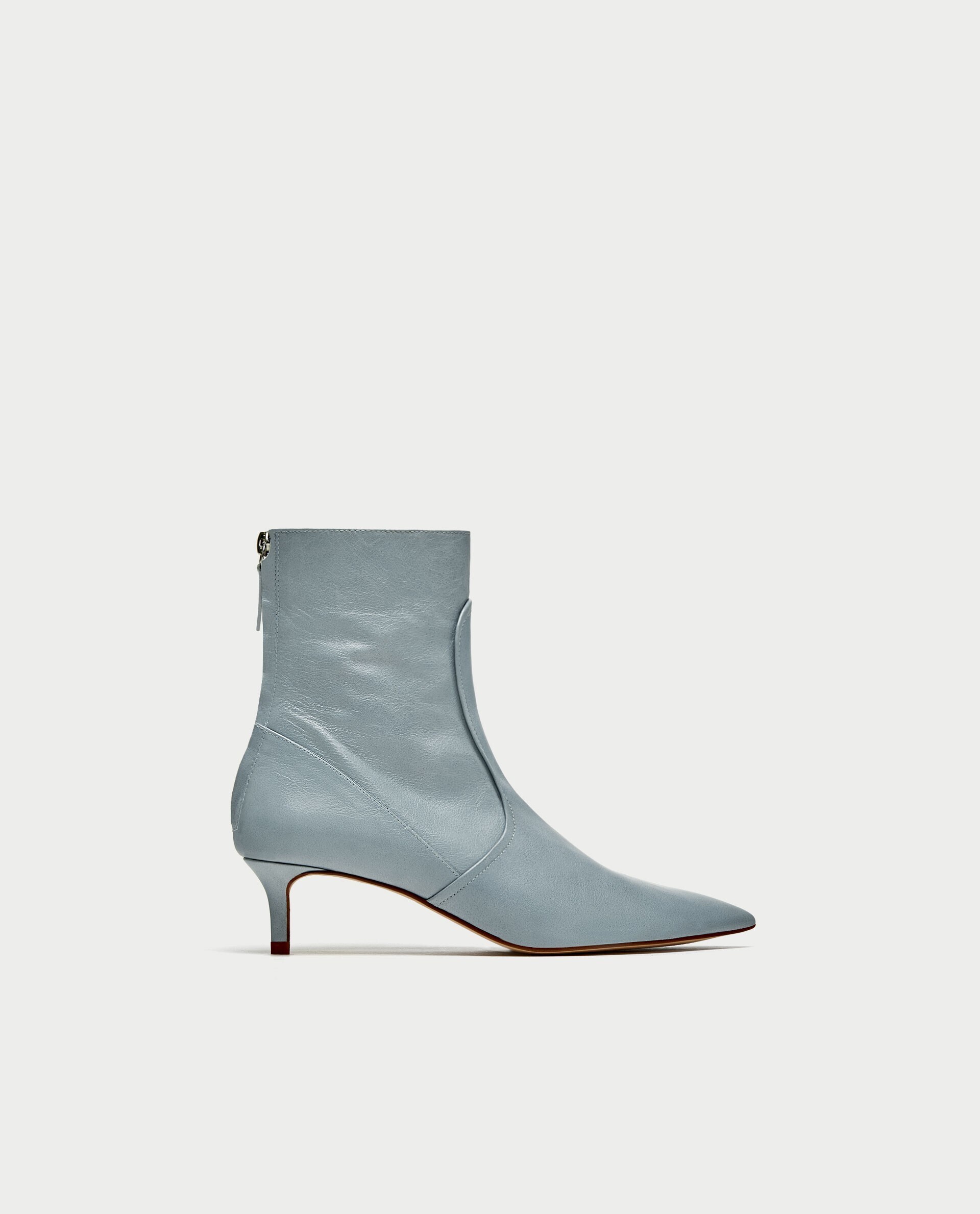 ZARA レザーミドルヒールアンクルブーツ