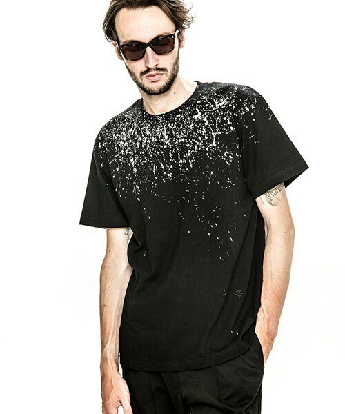 ACANTHUS mt4624-embroidery logo hand splash Tee Tシャツ