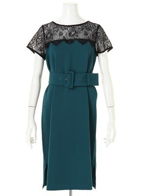 LADYMADE 太ベルトレース切替レイヤードワンピース