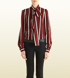 GUCCI ストライプシルクブラウス（スカーフ付き）