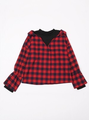 FRUNCO オフショルレイヤードネルチェックシャツ