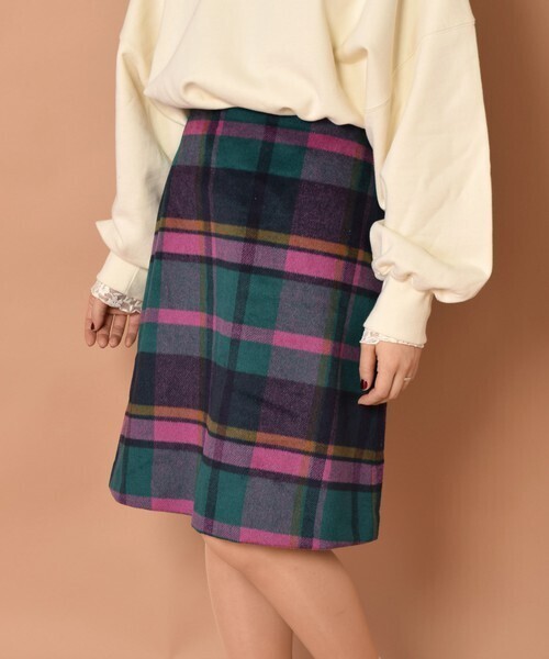 w closet ウール混タータンチェックスカート