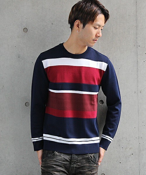 HIGH STREET マルチボーダークルーネックニット