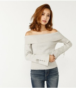 rienda オフショルレースUPニットTOP