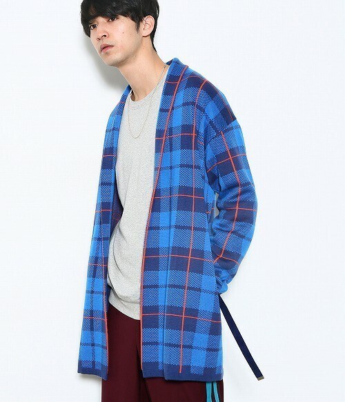 JUNRed チェック柄ベルテッドコーディガン