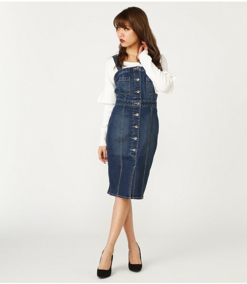 rienda フロントボタンスリットDENIM OP