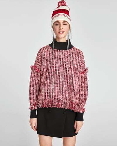ZARA ツイード生地コントラストトップス