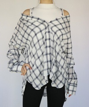 AULA AILA OPEN SLEEVE SHIRT (LINEN CHECK)
