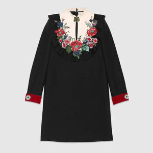 GUCCI 刺繍入りシルクウールドレスワンピース