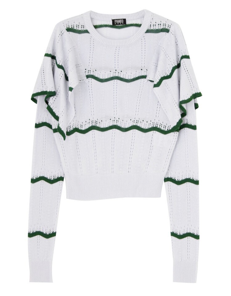 PAMEO POSE EYELET BORDER KNIT TOP