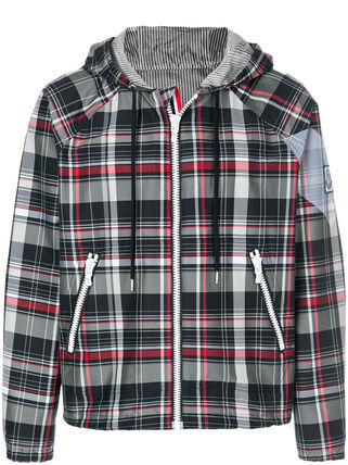 MONCLER ガムブルー チェックプリントパーカー