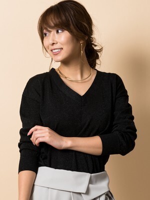 TONAL ラメVネックニット