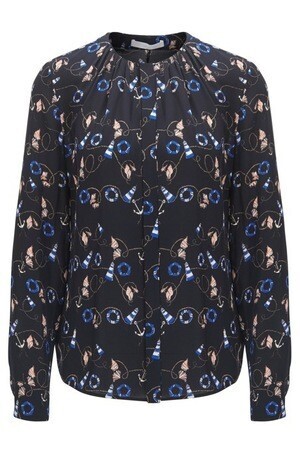 HUGO BOSS Silk nautical-print blouse with gathered neckline