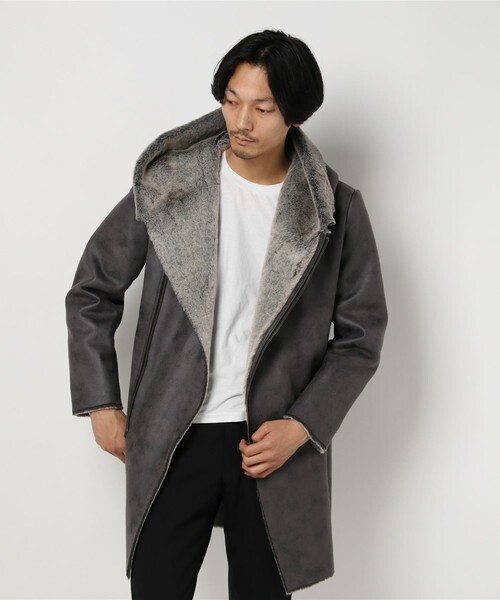 TETE HOMME フェイクムートンラップフードコート