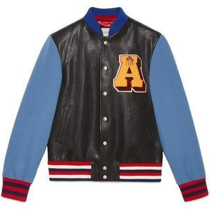 GUCCI Leather Bomber Jacket With Appliqués